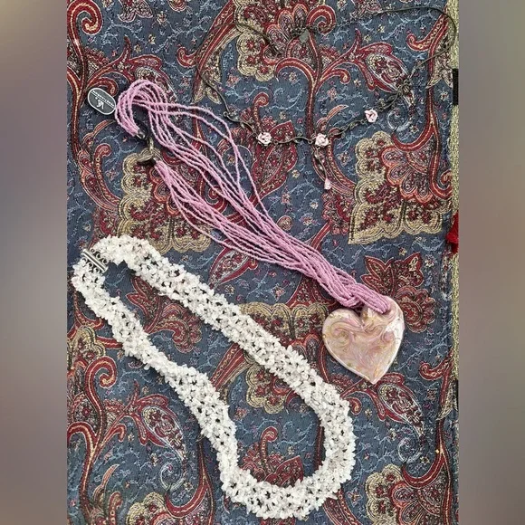 Murano Pink Heart Pendant Necklace Lot - Picture 1 of 7